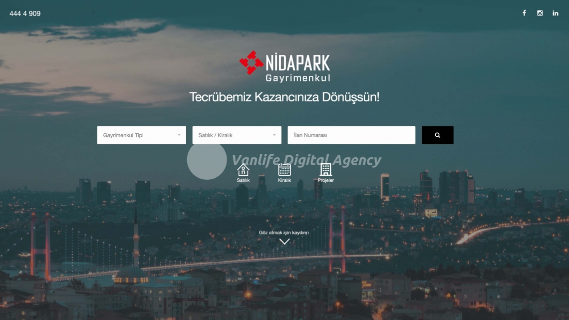 Tahincioğlu Nidapark Gayrimenkul Özel Yazılım ve Tasarım Gayrimenkul Danışmanlık Web Sitesi